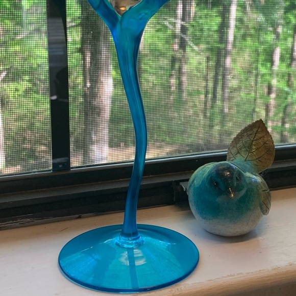 Wine stems 2 Vintage Bohemian Art Deco teal Tulip . 12” tall. - Picture 4 of 5